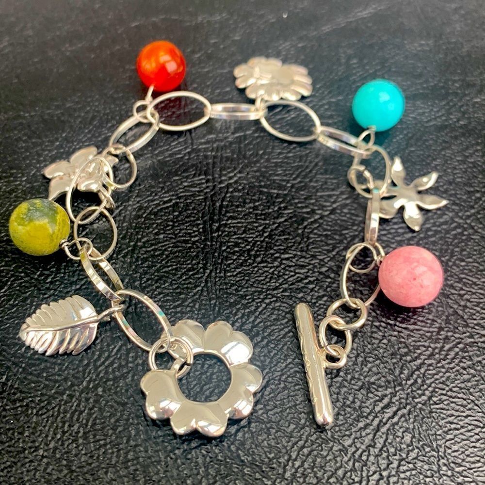 Sterling Silver Gemstone Charm Bracelet – QVC Paraiso – 7.25”